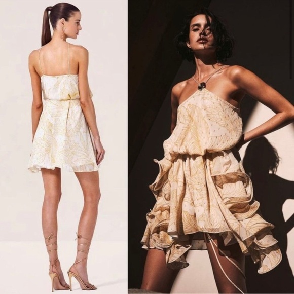 NWOT Alexis Asia Yellow Floral Ruffle Halter Mini Dress in Golden Palms Small - Picture 4 of 10